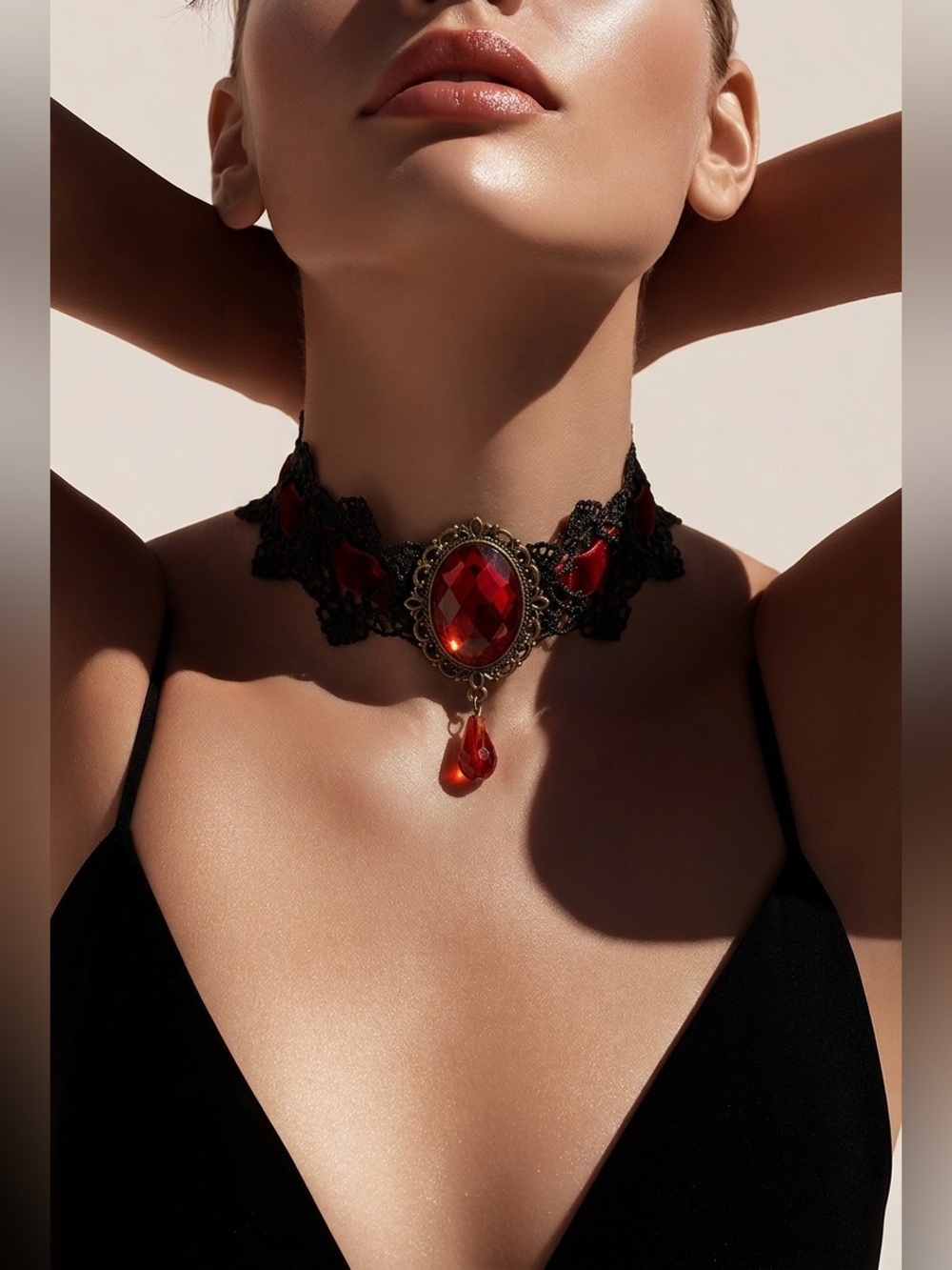 Gothic Victorian Lace Choker Necklace Red Gemstone Pendant Vampire Cosplay New